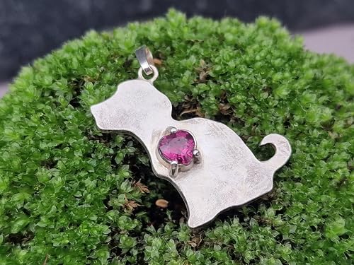 LeoLars-PABE Hundewelpen Anhänger aus 925er Silber mit rosa Turmalin Herz, seidenmatt, Hund, Handarbeit