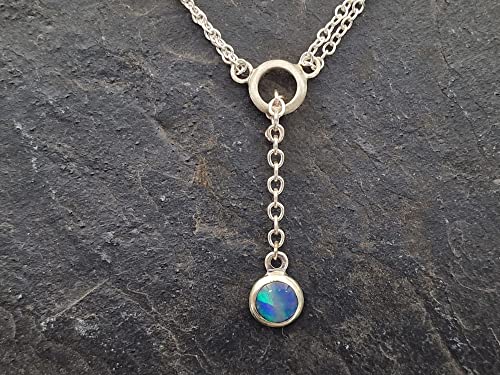LeoLars-PABE Brasilianischer Opal Anhänger aus 925er Silber mit 50cm doppelter Silberkette, grünes Opalfeuer, Unikat, Handarbeit
