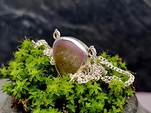 LeoLars-PABE Wassermelonen Turmalin Anhänger aus 925er Silber mit 45cm Panzerkette, hinten offen, Unikat, Handarbeit