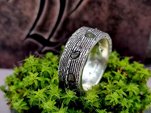 LeoLars-PABE Demantoid Design Rohsteinwürfel Ring, Gr.55, aus 925er Silber im Sepiaguss Geseign, Unikat, Handarbeit