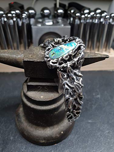 Armspange mit Boulder Opal aus 925er Silber, Organisches Design, Unikat, Handarbeit