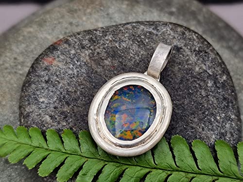 LeoLars-PABE Anhänger mit Opal Triplette aus 925er Silber, doppelter Rahmen, Opal Mehrfarbig, Unikat, Handarbeit