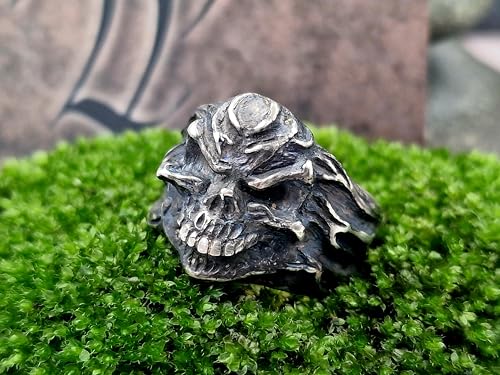 LeoLars-PABE Krasser Totenkopf Design Ring, Gr.62 (19,7), aus 925er Silber, massiv, wild, böse, geschwärzt, Unikat, Handarbeit