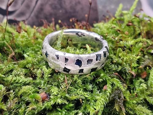 LeoLars-PABE Saphir Design Sandguss Ring, Gr.62 (19,7) aus 925er Silber mit vielen echten blau-grünen eingegossenen Saphiren, Handarbeit, Unikat