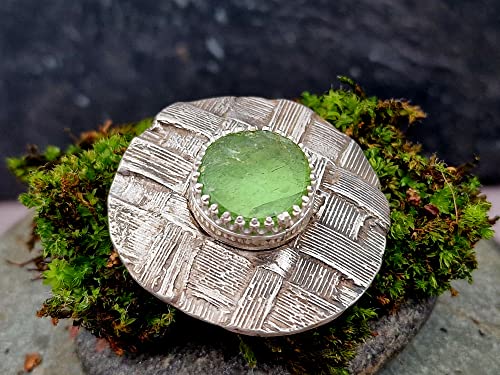 LeoLars-PABE Peridot Design Anhänger mit natürlicher Oberfläche, aus 925er Silber und echter gewebter Pampasgras Oberfläche, teilgeschwärzt, Unikat, Handarbeit
