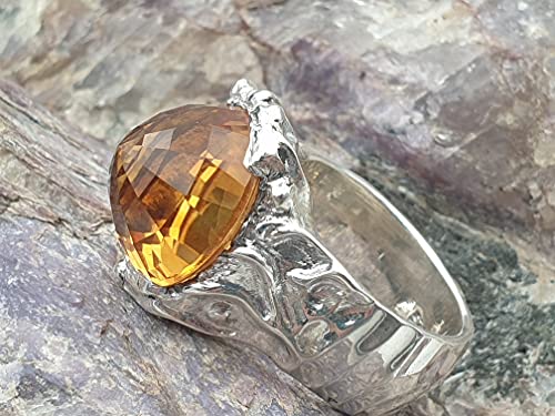 LeoLars-PABE Citrin Design Ring, Gr.53, aus 925er Silber, Stein - Upside down, Unikat, Handarbeit