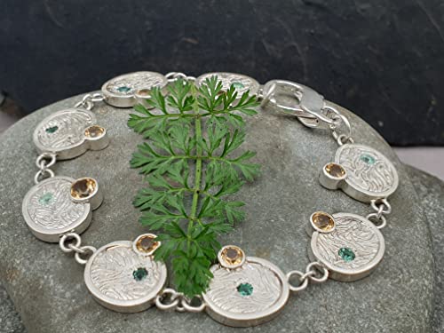 LeoLars-PABE Mondphasen Design Armband aus 925er Silber mit Citrinen und Turmalinen, 19cm lang, Massiv, Unikat, Handarbeit