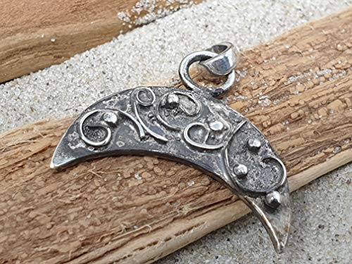 LeoLars-PABE Halbmond Anhänger aus 925er Silber, mystisches Design, Unikat, Handarbeit
