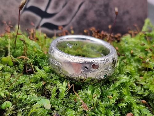 LeoLars-PABE Design Sandguss Ring, Gr.55 (17,5), aus 925er Silber mit verschiedenen echten eingegossenen Edelsteinen, Handarbeit, Unikat