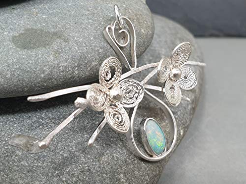 LeoLars-PABE Lightning Ridge Opal Filigree Anhänger aus 925er Silber, Filigranes Florales Design, Unikat, Handarbeit