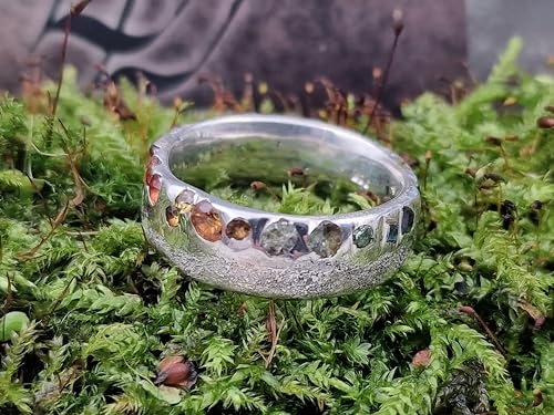 LeoLars-PABE Sandguss Design Regenbogen Ring. Gr. 66-67 (21), mit verschieden farbigen echten eingegossenen Edelsteinen aus 925er Silber, Unikat, Handarbeit