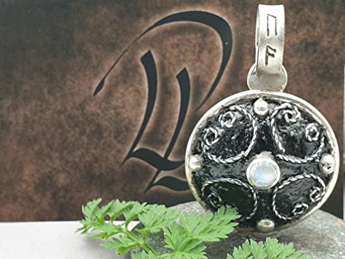 LeoLars-PABE Magischer echter Ceylon Mondstein Anhänger aus 925er Silber, schwarz emailliert, Unikat, Handarbeit