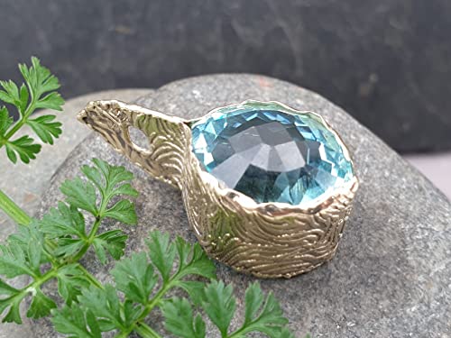 LeoLars-PABE GEM Swiss Blue Topas Anhänger aus 585er Gold, Blautopas 13.48 ct. Structure Design, Unikat, Handarbeit