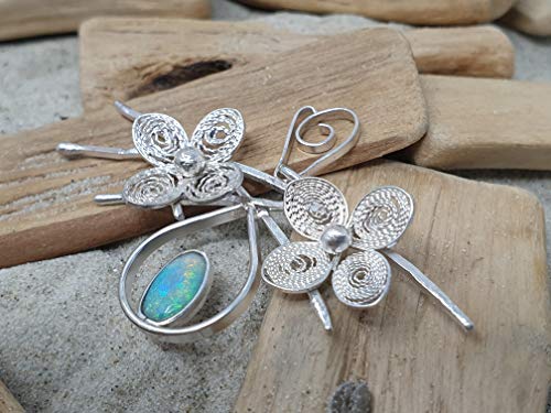 LeoLars-PABE Lightning Ridge Opal Filigree Anhänger aus 925er Silber, Filigranes Florales Design, Unikat, Handarbeit
