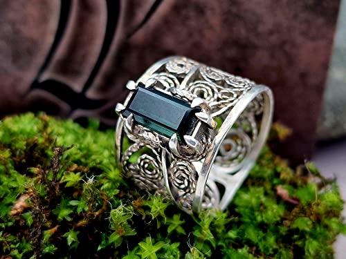 LeoLars-PABE Indigolith Design Filigree Ring, Gr. 57-58, aus 925er Silber, verspielt, leicht, dunkelblau, Unikat, Handarbeit