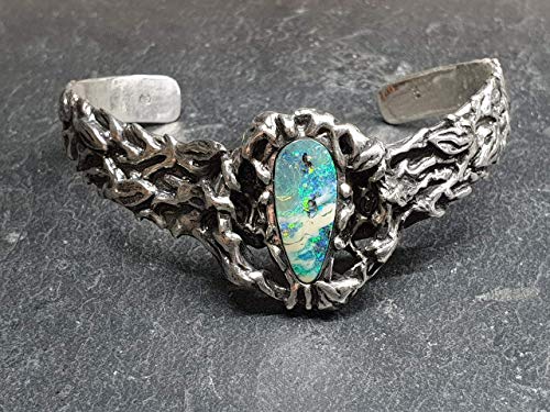 Armspange mit Boulder Opal aus 925er Silber, Organisches Design, Unikat, Handarbeit