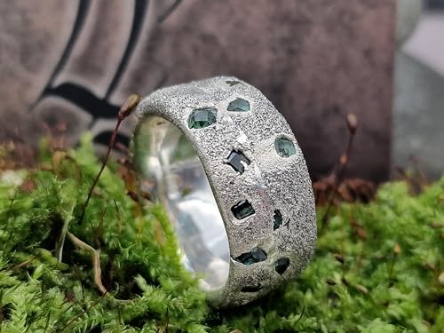 LeoLars-PABE Massiver Saphir Sandguss Design Ring, Gr.61-62 (19,5), aus 925er Silber mit eingegossenen Saphiren, rau, natürlich, Unikat, Handarbeit
