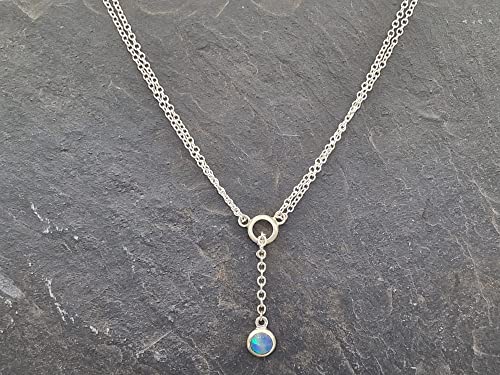 LeoLars-PABE Brasilianischer Opal Anhänger aus 925er Silber mit 50cm doppelter Silberkette, grünes Opalfeuer, Unikat, Handarbeit