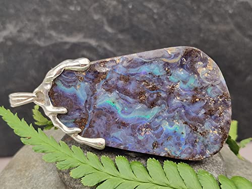 LeoLars-PABE Wunderschöner großer Boulder Opal Anhänger mit 925er Silber Tropfen Kappe, Unikat, Handarbeit
