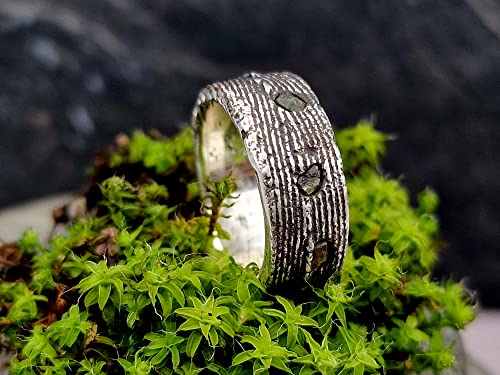 LeoLars-PABE Demantoid Design Rohsteinwürfel Ring, Gr.55, aus 925er Silber im Sepiaguss Geseign, Unikat, Handarbeit