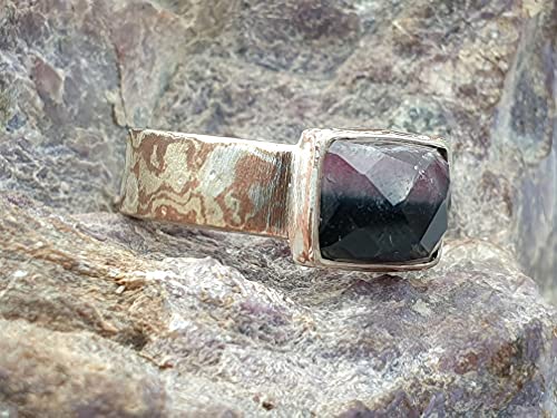 LeoLars-PABE Mokume Gane Silber-Kupfer Ring, Gr.52 mit zweifarbigem Turmalin, Unikat, Handgeschmiedet