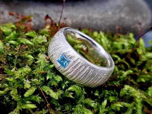 LeoLars-PABE Blautopas Design Ring, Gr. 59 (18,7), aus 925er Silber mit Swiss Blue Blautopas im Carreeschliff, Wattenmeer Design, Unikat, Handarbeit