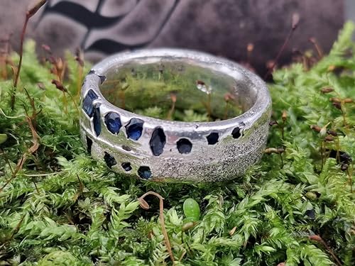 LeoLars-PABE Design Saphir Sandguss Design Herren Ring, Gr.66 (21), mit echten blauen eingegossenen Saphiren aus 925er Silber, Unikat, Handarbeit