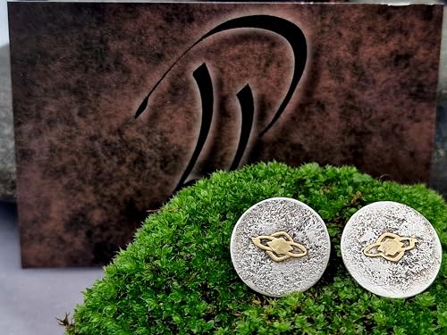 Design Ohrstecker aus 925er Silber mit feiner wilder Oberflächen Struktur Und Gelbgold Elementen, Unikat, Handarbeit