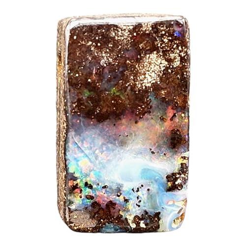 LeoLars-PABE Boulder Opal Anhänger gebohrt mit 60cm Lederband, Multicolor Opalfeuer auch aus der Tiefe, Picture Stone, Opal 25 x 14,5 x 8,5mm, Unikat, Handgeschliffen