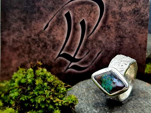 LeoLars-PABE Boulder Opal Design Ring, Gr.53-54, aus 925er Silber im Structure Design Stein, Opal mehrfarbig 18.3mm x 10.3mm, Unikat, Handarbeit