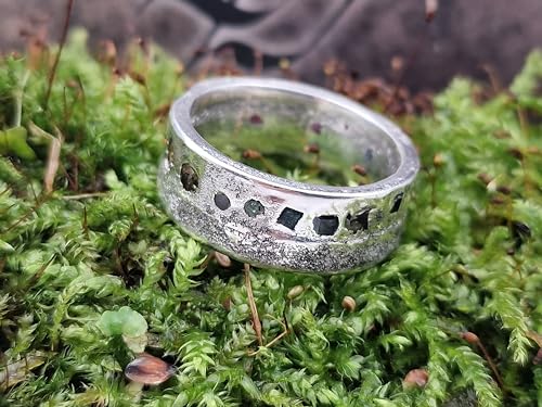 LeoLars-PABE Bunter Design Sandguss Ring, Gr. 59 (18,7), aus 925er Silber mit bunten echten eingegossenen Edelsteinen, glänzend, Unikat, Handarbeit