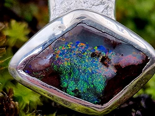 LeoLars-PABE Boulder Opal Design Ring, Gr.53-54, aus 925er Silber im Structure Design Stein, Opal mehrfarbig 18.3mm x 10.3mm, Unikat, Handarbeit