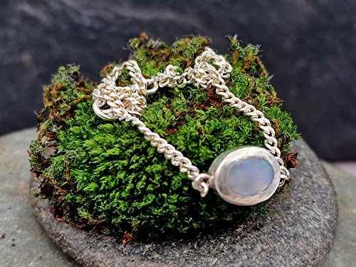LeoLars-PABE Lightning Ridge Opal Armband aus 925er Silber, Opal Mehrfarbig 7.8x6mm 19cm lang mit Panzerkette, Unikat, Handarbeit