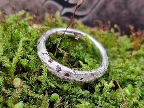 LeoLars-PABE Grober Sandguss Design Ring, Gr.61-62 (19,5) aus 925er Silber mit eingegossenen Saphiren, Unikat, Handarbeit