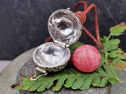 LeoLars-PABE Medaillon Kugel Planet aus 925er Silber mit Rhodochrosit Kugel in innern, Unikat, Handarbeit