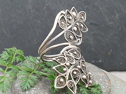 LeoLars-PABE Großer Elfen Wald Filigree Ring, Gr. 58, aus 925er Silber, teilgeschwärzt, Unikat, Handarbeit
