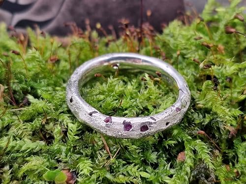 LeoLars-PABE Grober Sandguss Design Ring, Gr.61-62 (19,5) aus 925er Silber mit eingegossenen Saphiren, Unikat, Handarbeit