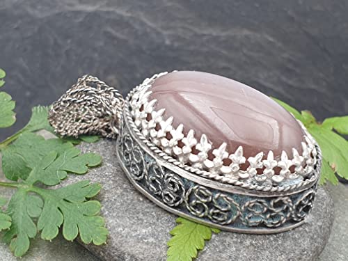 LeoLars-PABE Großer indischer Mondstein Filigree Anhänger aus 925er Silber, dark-rose, massiv, groß, teilgeschwärzt, Unikat, Handarbeit