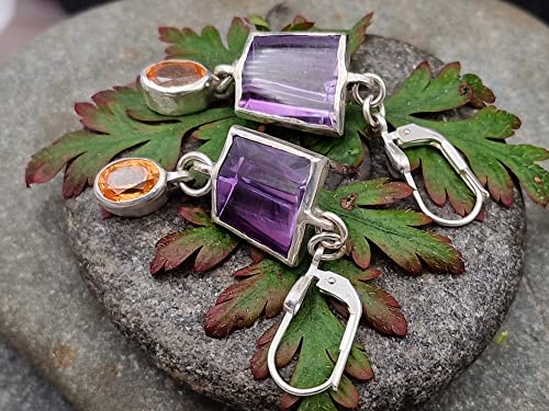 Amethyst, Mandarin Garant Design Ohrhänger aus 925er Silber, Spezial Spiegel Design Schliff, mit Brisuren, Unikat, Handarbeit