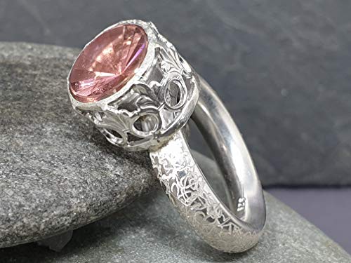 LeoLars-PABE Rosa Turmalin Design Ring mit Spiegelschliff aus 925er Silber, Gr.55-56, Unikat, Handarbeit