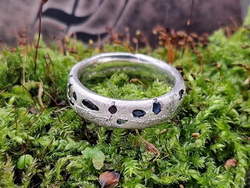 LeoLars-PABE Sandguss Design Ring mit eingegossenen verschieden farbigen Saphiren, Gr.57 (18,2), aus 925er Silber, Unikat, Handarbeit