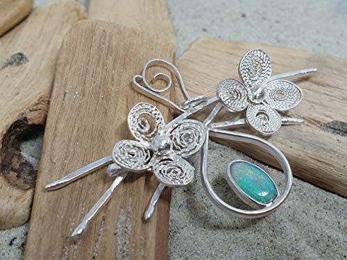 LeoLars-PABE Lightning Ridge Opal Filigree Anhänger aus 925er Silber, Filigranes Florales Design, Unikat, Handarbeit