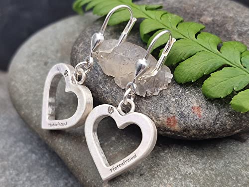 Pfotenfreund Herz Ohrhänger aus 925er Silber mit Brisuren, Pfötchen, Pfote, Seidenmatt, Handarbeit