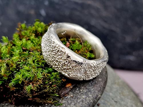 LeoLars-PABE Design Ring, Gr. 58, aus 925er Silber im Mini Perlen Design, Perloberfläche, sehr massiv, Unikat, Handarbeit