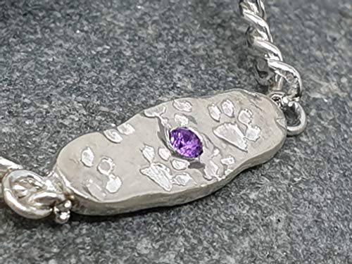 925er Silber Armband mit Pfötchen und Amethyst, 23,5cm Panzerkette, Unikat, Handarbeit
