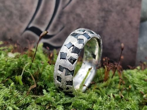 LeoLars-PABE Saphir Design Sandguss Ring, Gr.62 (19,7) aus 925er Silber mit vielen echten blau-grünen eingegossenen Saphiren, Handarbeit, Unikat