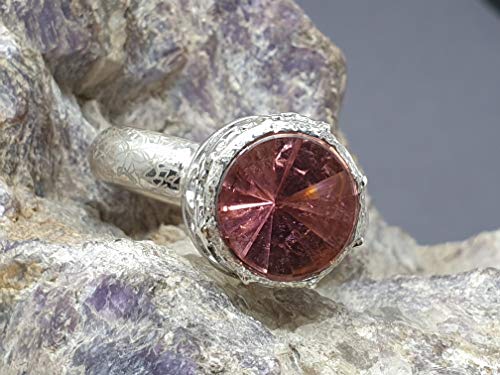 LeoLars-PABE Rosa Turmalin Design Ring mit Spiegelschliff aus 925er Silber, Gr.55-56, Unikat, Handarbeit