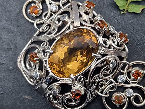 LeoLars-PABE Majestätisches Citrin - Bergkristall Collier aus 925er Silber, handgefertigte Kette, Groß, Statement, Königlich, aufwendig, leicht, Unikat, Handarbeit