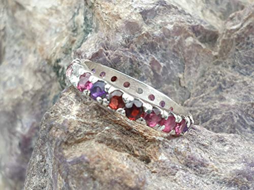 LeoLars-PABE Bandring, Memory Ring mit verschiedenen Edelsteinen aus 925er Silber, Gr.60, Unikat, Handarbeit