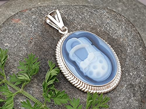 LeoLars-PABE Achat Gemme Babyschuh Anhänger aus 925er Silber, verspielter Rahmen, Anhänger 26.2x16.7x4.2mm